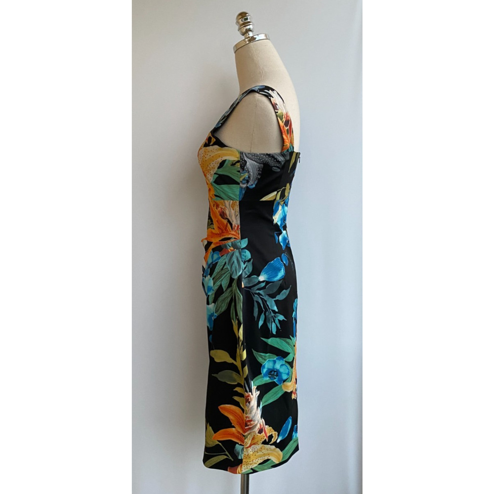 Karen Millen Bright Floral Lily Knee Length Asymmetric Dress US 6 - Picture 5 of 10